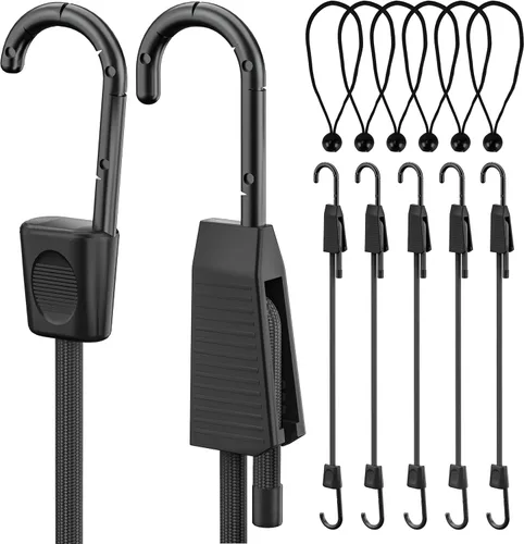 Vista 8 de Cordones Elásticos con Ganchos, Cordones Elásticos de 12 Pulgadas Mejorados con Ganchos de Mosquetón, Cuerda Elástica Extra Fuerte UV Resistente