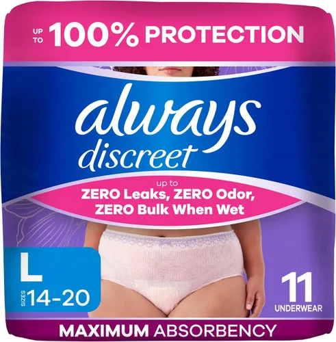 Vista 12 de Always Discreet Ropa interior para incontinencia adulta para mujeres y ropa interior posparto, pequeña/mediana, hasta 100% protección contra fugas
