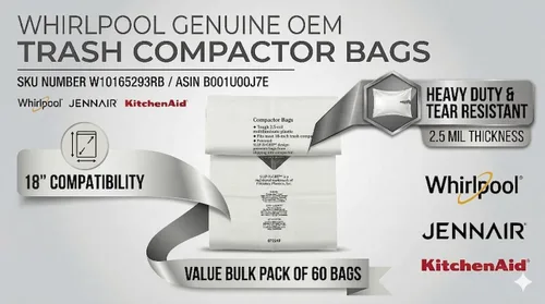 Vista 3 de Bolsas de plástico compactadoras Whirlpool W10351676RP de 18 pulgadas, 15 unidades, W10165293RB