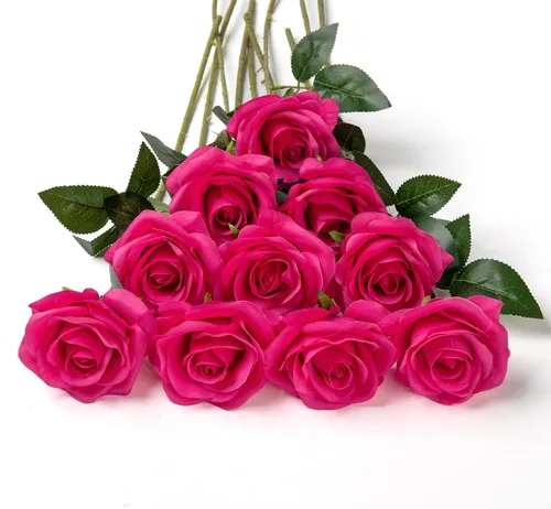 Vista 24 de DuHouse 10 rosas falsas de seda artificial, color morado otoñal Púrpura Otoño