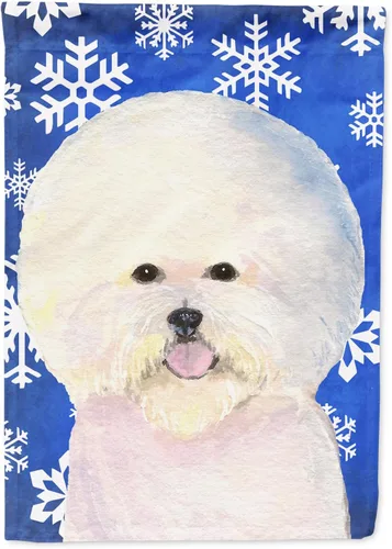 Vista 244 de Caroline's Treasures SC9374GF Bulldog English Snow flakes Holiday Garden Flag Buzón Bandera decorativa para patio exterior, patio, obras de arte