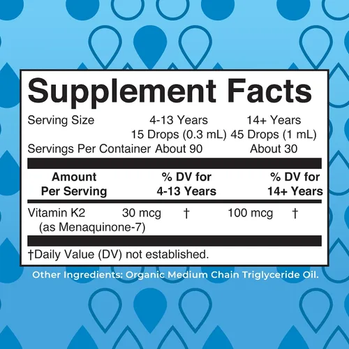 Vista 2 de MaryRuth’s Gotas Líquidas de Vitamina K2 MK7 Orgánicas USDA para Adultos y Niños Obtenidas de Natto Menaquinona- 7 Vitamina K2 Vegana