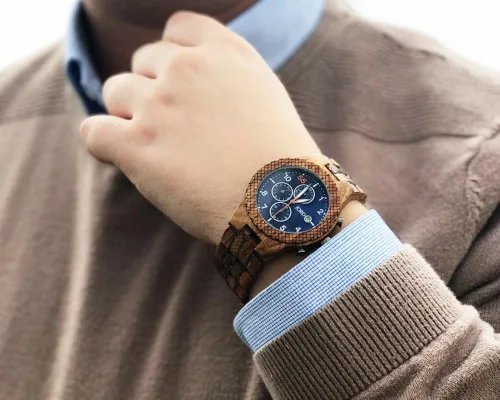 Vista 8 de Jord Relojes de pulsera de madera para hombre, cronógrafo, correa de reloj de madera y metal, bisel de madera, movimiento de cuarzo analógico