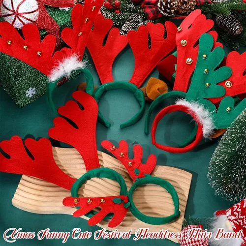 Vista 6 de 12 diademas de cuernos de reno de Navidad, decoración de diadema de Navidad, adorno de aro para el cabello, disfraz para niñas y mujeres adultas