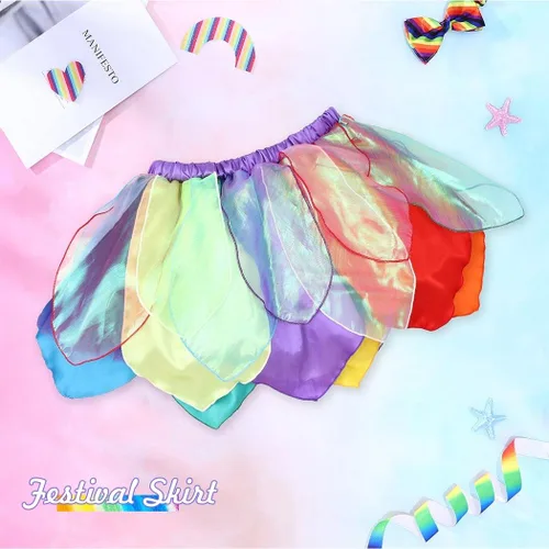 Vista 2 de Nicute Falda de baile arco iris, falda de vientre de pétalos, falda de tul en capas, falda de elfo en capas, falda de fiesta, disfraz para mujeres