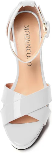 Vista 108 de MODENCOCO Sandalias de boda con correa de tobillo sexy para mujer, con plataforma y puntera abierta, tacón de aguja y tacón alto, zapatos de vestir