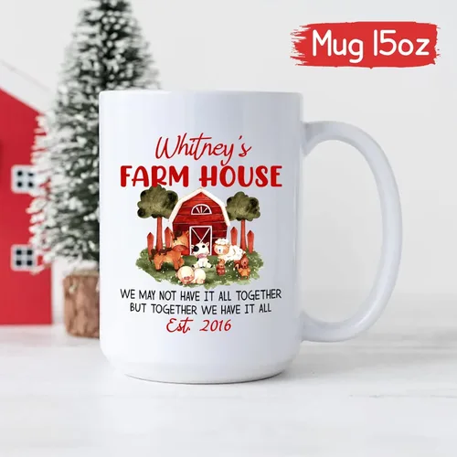 Vista 5 de Taza blanca personalizada de agricultura, tazas con texto en inglés "Farm House We May Not Have It All Togather", divertidas tazas de café agrícolas