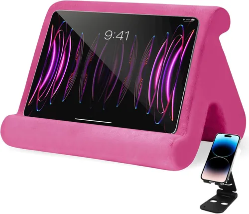 Vista 13 de Soporte universal multiángulo para tableta, soporte suave con soporte de teléfono negro para regazo, rodilla, sofá y cama, compatible con iPad Pro