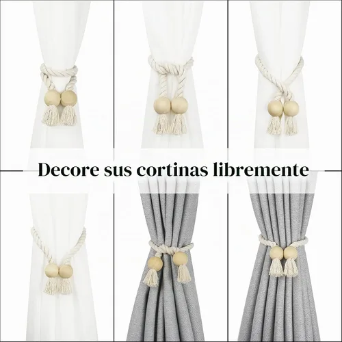 Vista 5 de Alzapaños magnéticos para cortinas, alzapaños decorativos Nieffeiy Beige