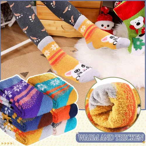 Vista 2 de Calcetines peludos para niños y niñas con agarres antideslizantes suaves cálidos acogedores para invierno mullidos para niños y niñas