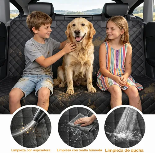Vista 5 de PETICON Funda de asiento de coche para perro para asiento trasero, funda de Negro