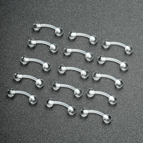 Vista 2 de FECTAS Aretes de plástico flexible transparente de 16G y 14G, anillos para cejas, barras curvadas, retenedores para piercing de vientre, 15