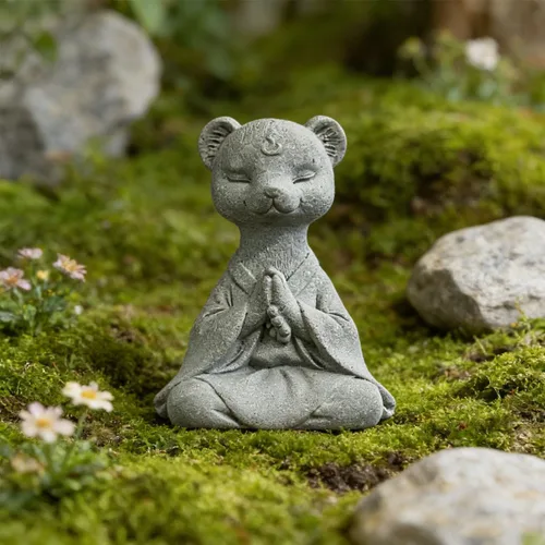 Vista 2 de Estatua de zorro meditante, esculturas de zorro rezando, figura zen para pecera, acuario, decoración de estantes al aire libre (A)