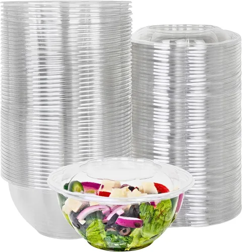 Vista 10 de Green Direct Recipientes de ensalada de 18 onzas con tapas, paquete de 25, cuencos de plástico transparente para almuerzo, servir y mezclar