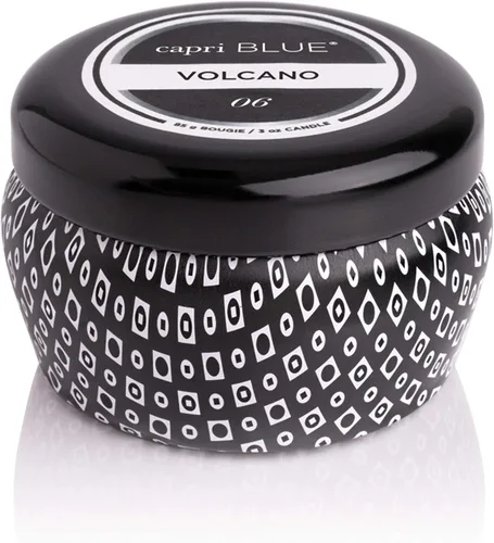 Vista 8 de Capri Blue Volcano - Mini vela perfumada en tarro de lata, mini velas impresas para el hogar perfumadas con frutas tropicales y cítricos azucarados