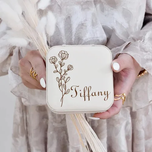 Vista 11 de Joyero personalizado para mujer, joyero de viaje personalizado con nombre, organizador de joyas de viaje para anillos, aretes, collares, regalos