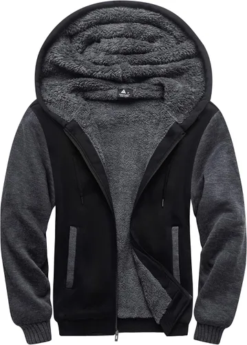 Vista 17 de SCODI Sudaderas con capucha para hombre, forro polar pesado, cremallera completa, forro de sherpa grueso, chaqueta con capucha