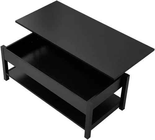 Vista 7 de Panana Mesa auxiliar elevable con compartimento oculto y estante abierto, mesa de té desplegable para sala de estar, 45.28 pulgadas de largo