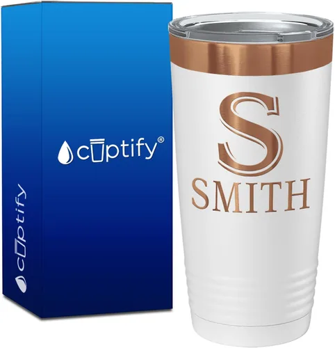 Vista 110 de Vaso personalizado de regalo de cumpleaños para mujeres y hombres, con monograma de escritura dividida, inicial y nombre grabado en negro, taza