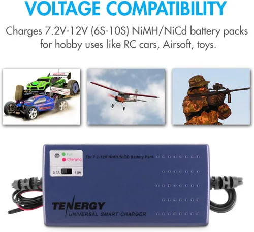 Vista 4 de Tenergy Cargador universal inteligente para batería de NiMH / NiCd 7.2V - 12V con corriente de carga y sensor de temperatura/selección