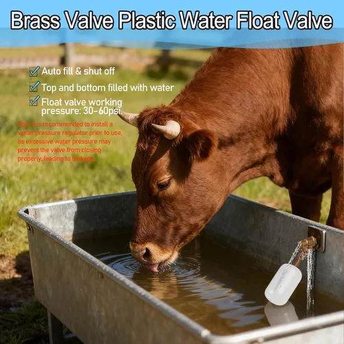 Vista 6 de Válvula de flotador de latón de 1/2 pulgada, 2 piezas, válvula de control de nivel de agua con brazo ajustable, 60 PSI, llenado y cierre automático