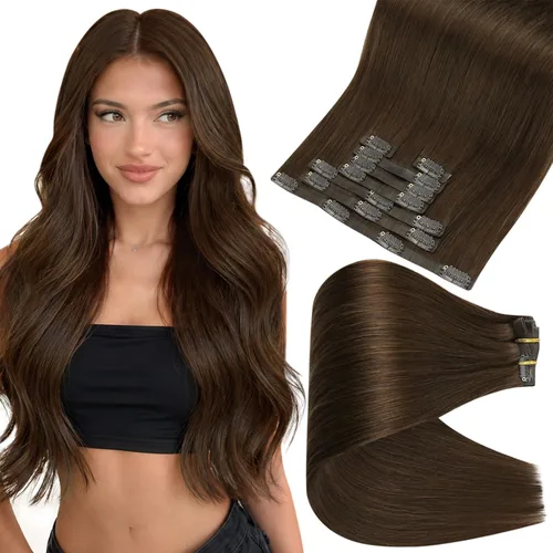 Vista 18 de Full Shine Extensiones de Cabello Rubio con Clip Reflejos Cabello Humano Extensiones con Clip Rubio Ceniza Mezcla Rubio Decolorado PU Extensiones