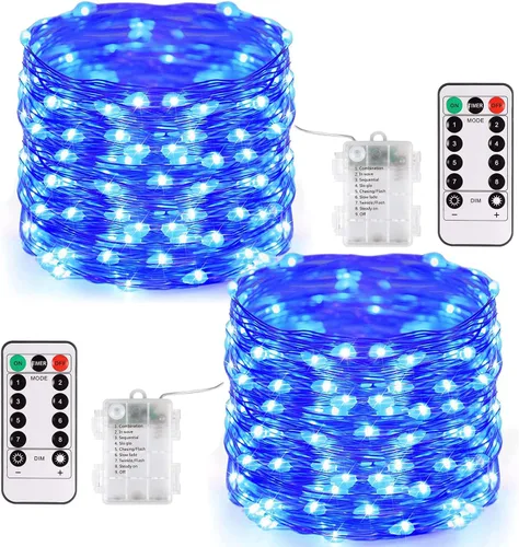 Vista 31 de JMEXSUSS Paquete de 2 Luces de Hadas Verdes a Batería, Total 200 LED 66 pies Luces de Cadena Parpadeantes con Control Remoto, 8 Modos de Luces