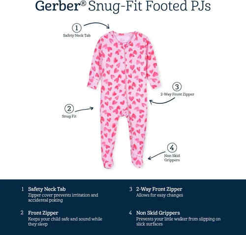Vista 5 de Gerber Baby Girls Toddler Buttery-Soft Snug Fit Footed Pajamas with Viscose Made with Eucalyptus