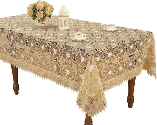 Vista 7 de Mantel pequeño de encaje beige para mesa de centro pequeña, redondo de 36 pulgadas