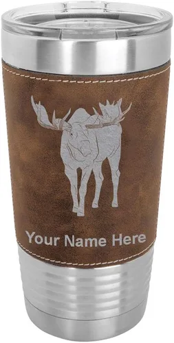 Vista 10 de LaserGram Vaso aislado al vacío de 20 onzas, alce, grabado personalizado incluido (piel sintética, estilo béisbol)
