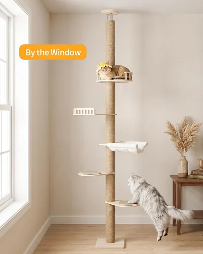 Vista 6 de Aechonow 9.8ft Floor to Ceiling Cat Tree for Large Cats, 5-Tier Cat Tower Adjustable Height(88-119 in), Cozy Hammock, Multi-Level Perches, Modern