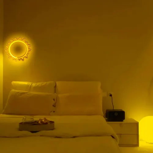 Vista 4 de Letrero de neón para decoración de pared, estético, amarillo, para dormitorio, USB/3-AA, funciona con pilas, luz nocturna para decoración de luz