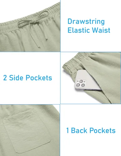 Vista 7 de COOFANDY Conjunto de lino de 2 piezas para hombre, camisa Henley, manga corta y pantalones cortos, trajes a juego para yoga y playa