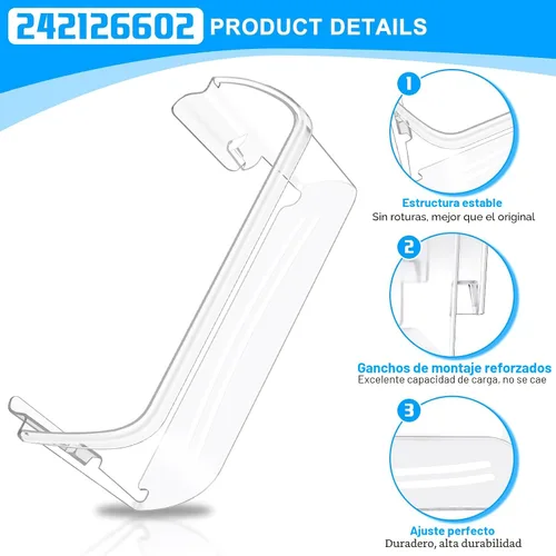 Vista 4 de [2 PAQUETES] Estante de repuesto para puerta de refrigerador 242126602 actualizado para Frigidaire - Reemplazo de estante de puerta de refrigerador