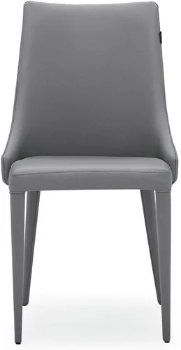 Vista 3 de ZURI Jillian - Silla de comedor de cuero sintético gris con respaldo curvado