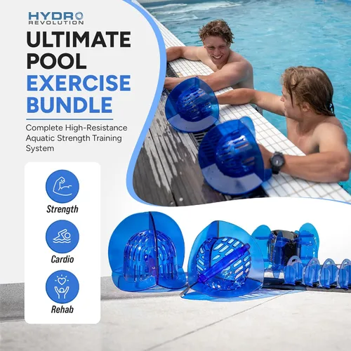Vista 2 de Hydrorevolution Ultimate Pool Exercise Bundle Pesos de agua de alta resistencia Equipo de ejercicio acuático Campanas azules, aletas y barra