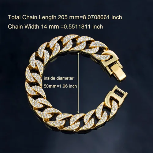 Vista 2 de DAILI 14K Gold Bracelets for Men, Cuban Link Bracelet Mens 8 inch Length CZ Hip Hop Bracelet Chain Bracelet Iced Out Cuban Stainless Steel Bracelet