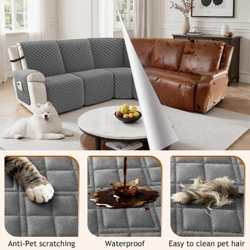 Vista 6 de Arfntevss - Fundas impermeables para sofá seccional reclinable en forma de L, funda antideslizante lavable para sofá reclinable, juego de fundas