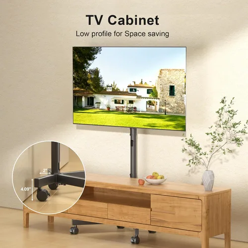Vista 2 de XINLEI Soporte de TV móvil con ruedas para la mayoría de televisores de pantallas planas/curvas de 21 a 60 pulgadas, carrito de TV rodante de altura