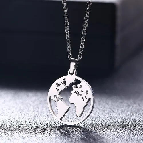 Vista 2 de Collar de mapa del mundo, collar de madre tierra, regalo de viaje de larga distancia