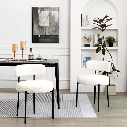 Vista 25 de DYHOME - Juego de 2 sillas de comedor de bouclé negro, sillas de cocina modernas de mediados de siglo con respaldo curvo y patas de metal, sillas