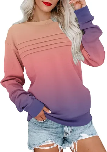 Vista 29 de Sudaderas para mujer, cuello redondo, manga larga, suave, ajuste holgado, ropa de primavera y otoño 2026, S-2XL