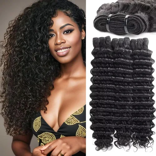Vista 18 de Manojos de cabello humano ondulado profundo de 12, 14, 16 pulgadas, paquetes de ondas de agua, 100% sin procesar, 10A, cabello humano virgen