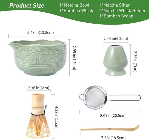 Vista 3 de HOTTOR Juego de batidor de matcha, kit de matcha de 5 piezas con cuenco