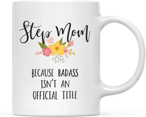 Vista 34 de Andaz Press Taza de café de 11 onzas, regalo de broma, tía porque Badass no es un título oficial, gráfico floral, 1 paquete