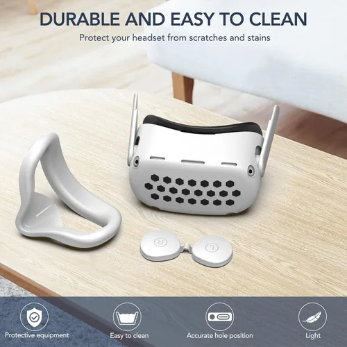 Vista 7 de HUIUKE Accessories for Oculus Quest 2 Quest 2 VR Face Cover, VR Shell Front Face Protector Cover and Protective Lens Cover (White)