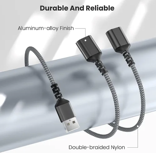 Vista 5 de Basesailor Divisor USB de 1 en 2 salidas de 1 pie, adaptador de extensión de cable Y macho a doble hembra, hub extensor de puerto A dual, cargador