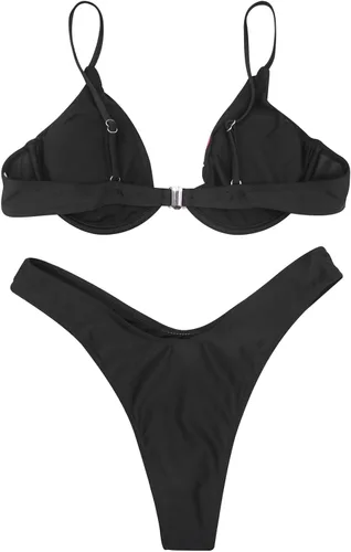 Vista 2 de ZGMYC Conjunto de bikini gótico divertido con estampado de calaveras para mujer, traje de baño de 2 piezas de neón bandeau