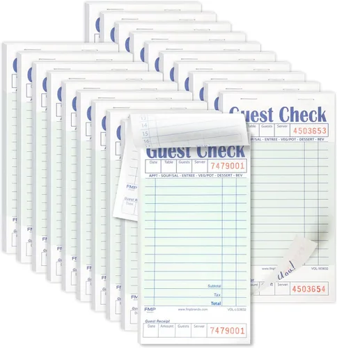 Vista 23 de FMP Brands Libros de Comprobantes de Huéspedes para Meseros, Papel de Blocs de Notas para Meseros, Total 250 Hojas (5 Blocs), Azul con Recibo