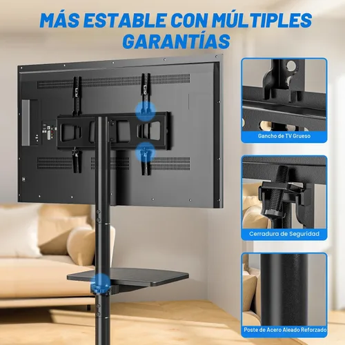 Vista 6 de Rfiver Soporte de TV rodante fuerte con estante para televisores de 23 a 60 pulgadas de hasta 88 libras, carrito de TV móvil portátil con rueda